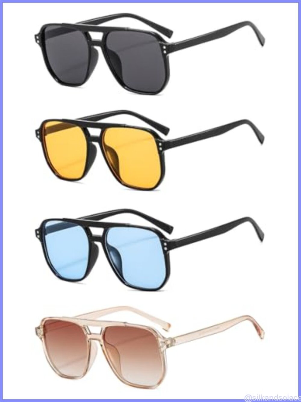 Retro Square Aviator Sunglasses Oversized 70s Vintage UV400 4 Pack